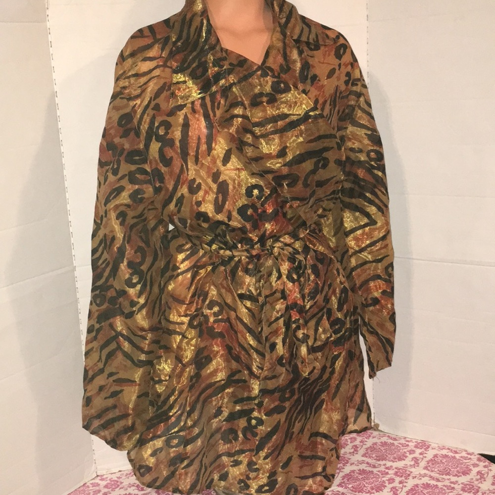 Vintage Sheer Leopard Cover up Jacket Wrap Top M